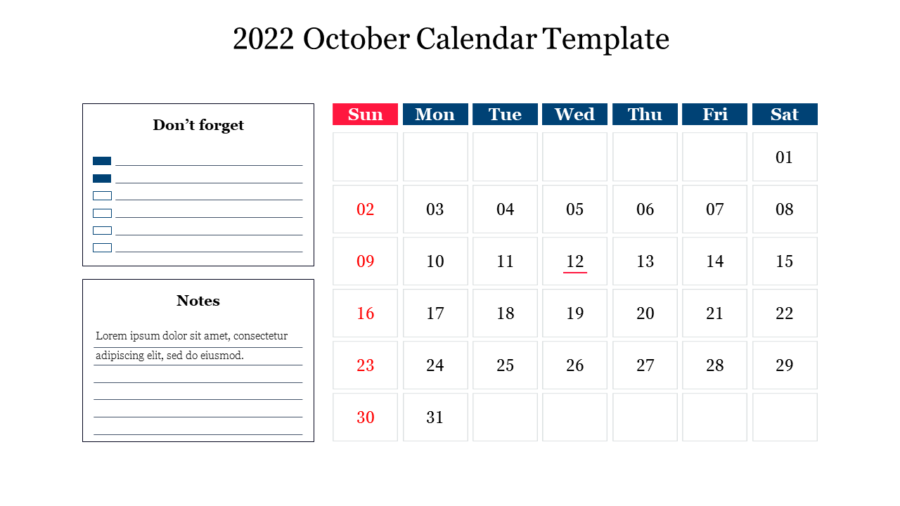 Creative 2022 October Calendar Template Presentation